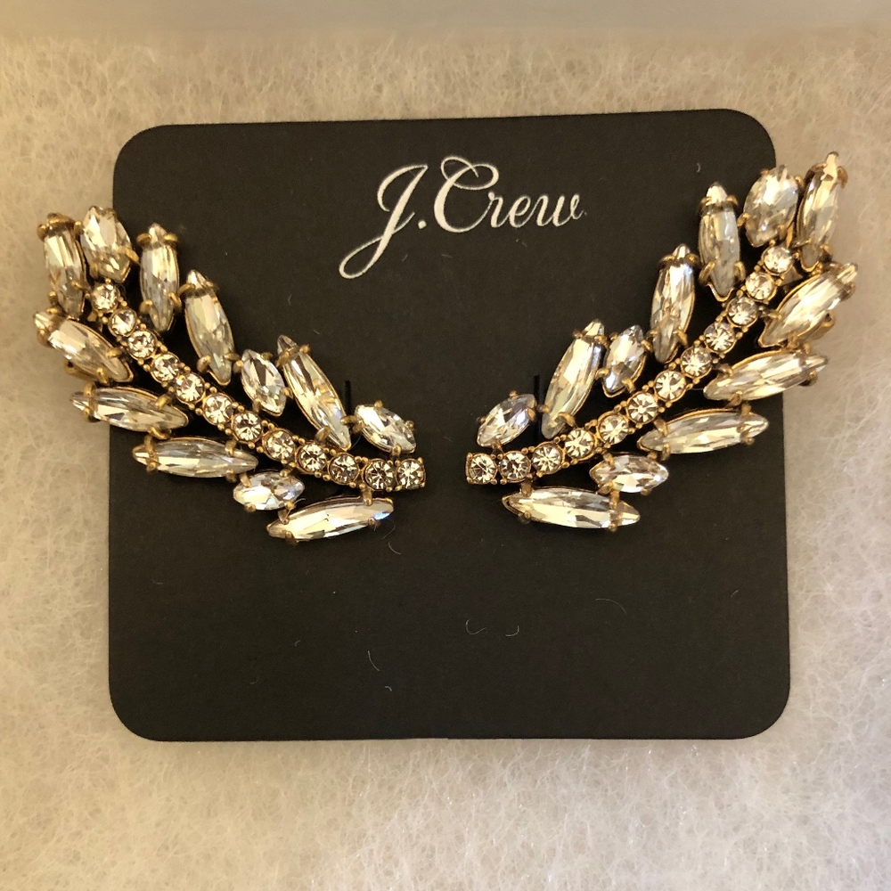 J Crew Pave Feather Crystal Earrings